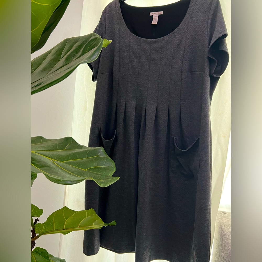 Amanda Lane Dress Short Cap Sleeve Gray Pockets Cap Sleeves Size 18W